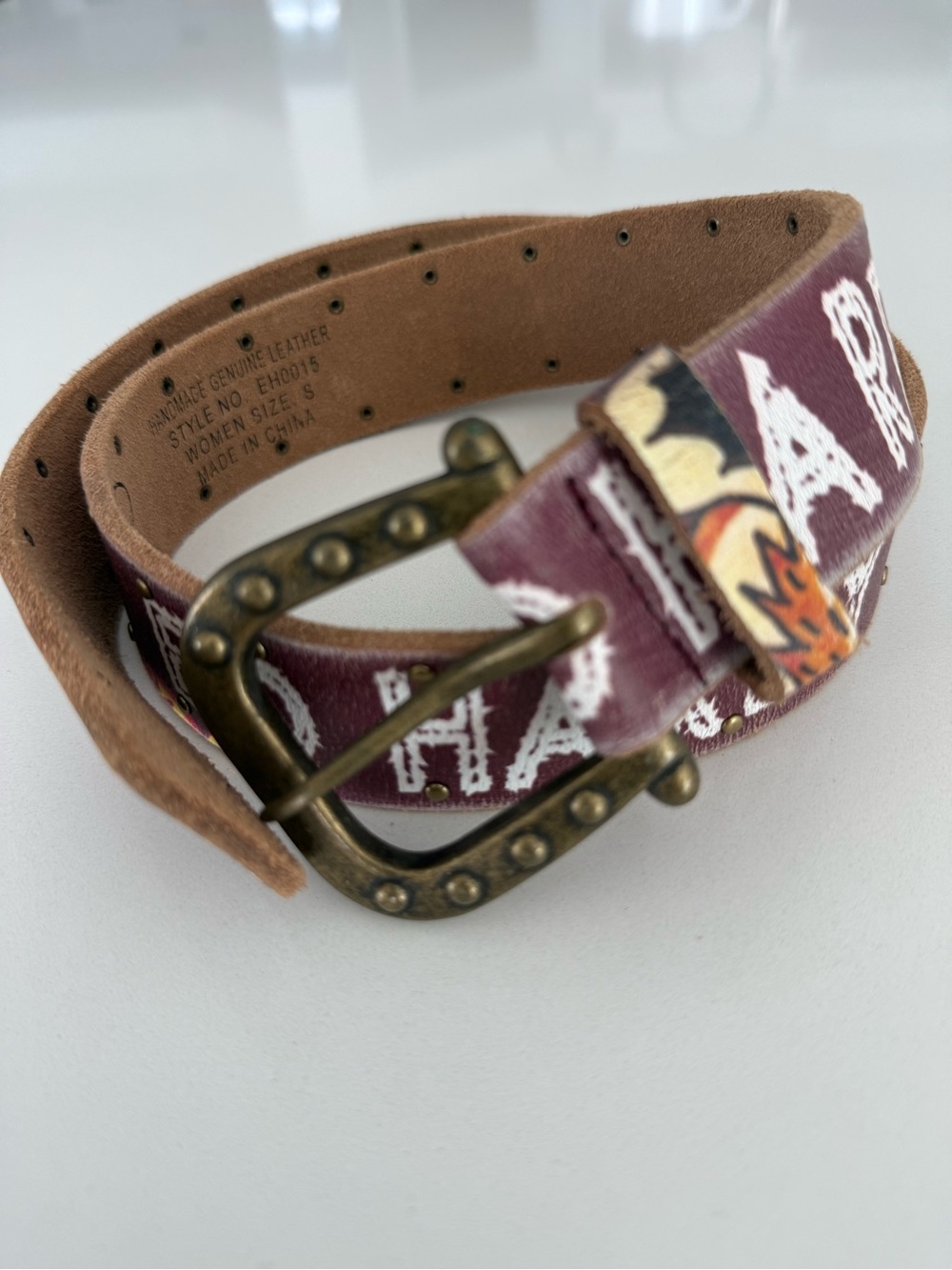 Vintage Ed Hardy Studded Leather Belt Y2K Tattoo Graphic Women’s Small”